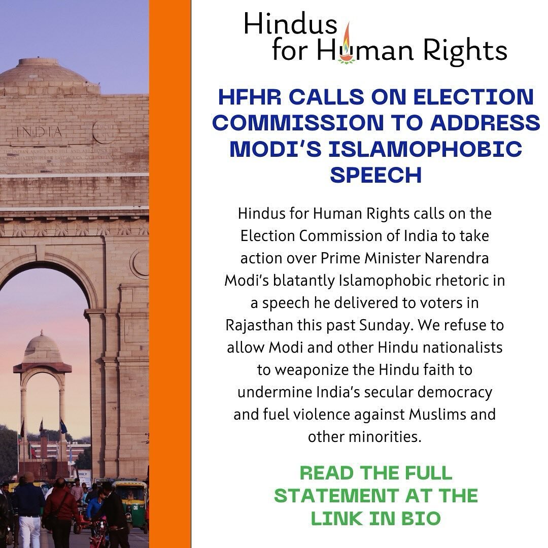 As incidents of hate speech soar, Hindus for Human Rights stands against the weaponization of faith in politics and the endangerment of India&rsquo;s foundational secular values and minority safety. 

🔗 Read the full statement at the link in our bio