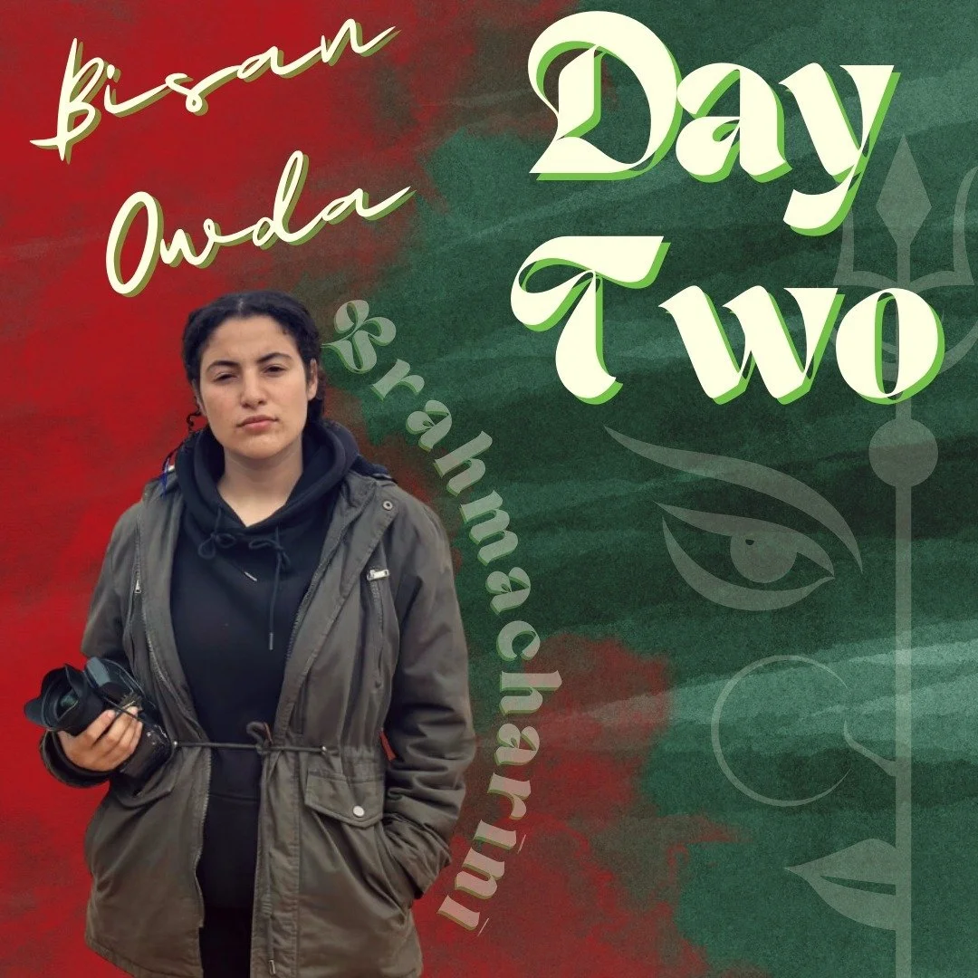 For Day 2 of #Navaratri, we celebrate Bisan Owda {@Wizard_bisan1), a Palestinian journalist and storyteller who has gained global recognition for her raw and unflinching portrayal of life in the Gaza Strip. 🇵🇸 

Through her candid videos, Owda offe