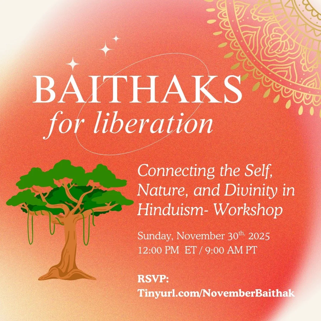 Join us for the ninth installment of our Baithaks for Liberation series!
This month&rsquo;s participatory workshop explores how Hinduism shapes our understanding of the self, our place in nature, and our relationship with the divine &mdash; and how t