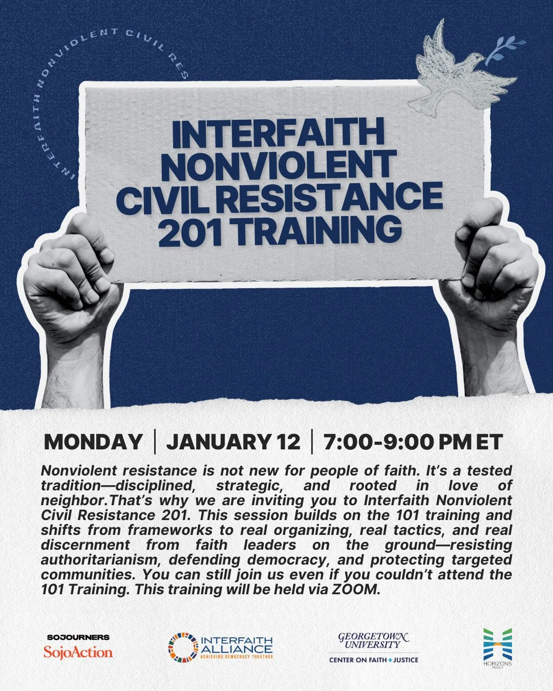 ‘Answering the Call: Interfaith Nonviolent Civil Resistance 201’ (webinar) ET