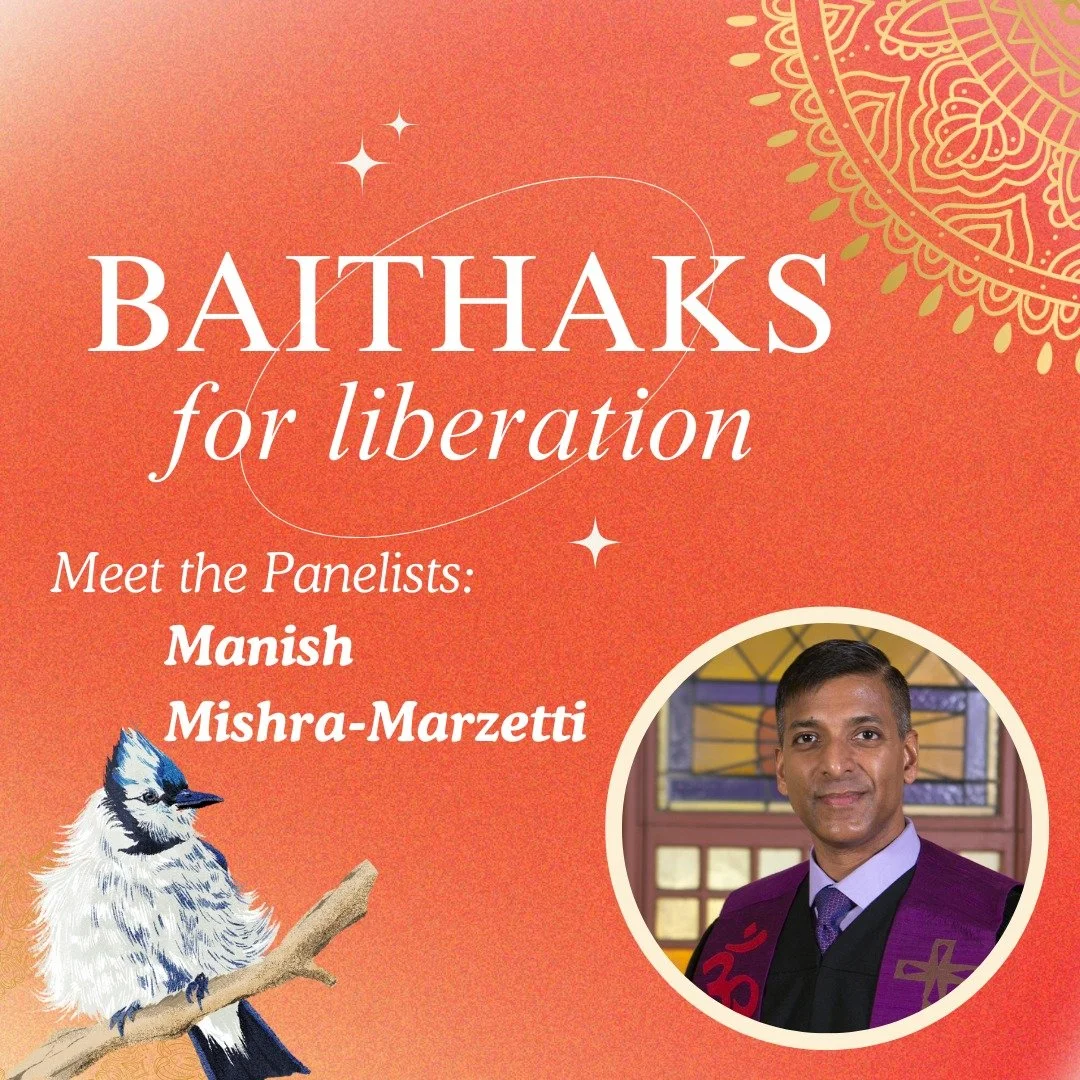 Have you registered for our baithak tomorrow? 💫 

You don't want to miss it -- we've got an amazing line up of panelists, including Manish Mishra-Marzetti! ✨ 

A founding member of Hindus for Human Rights, Manish serves as senior minister of the Fir