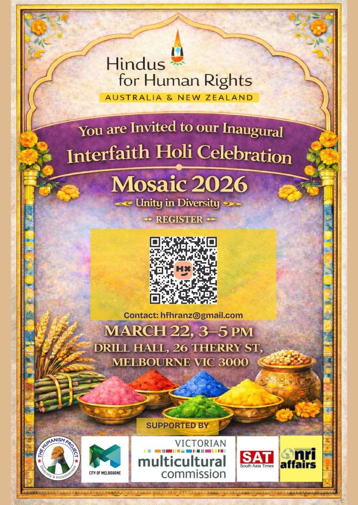 Mosaic 2026: Interfaith Holi Celebration (Unity in Diversity) Melbourne, AU