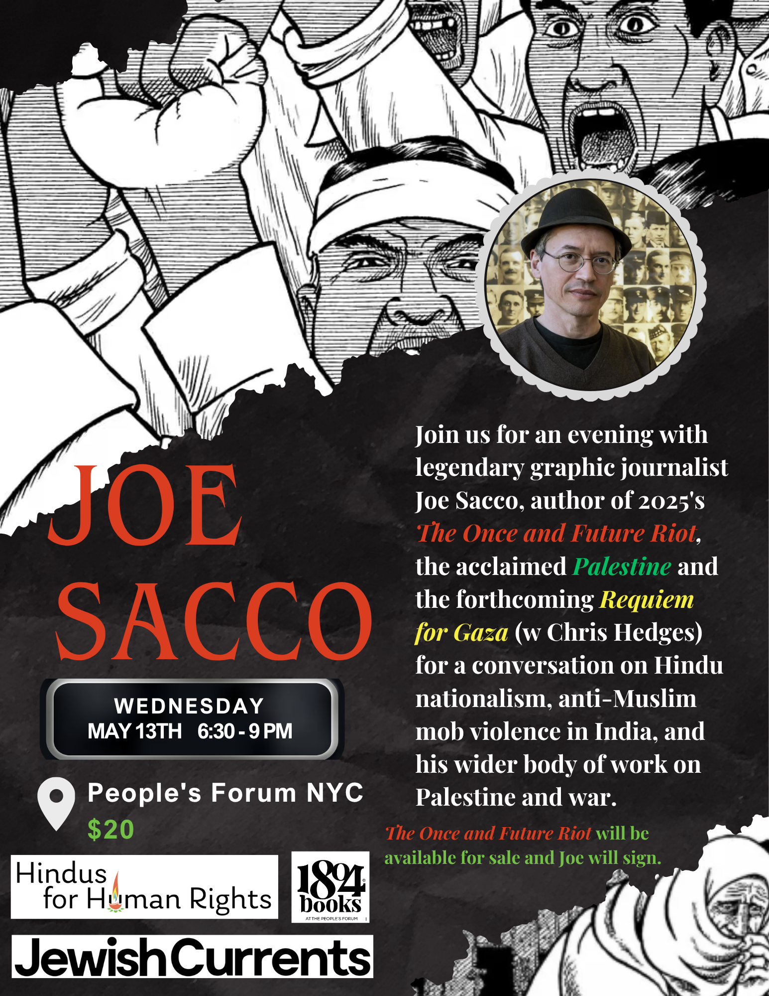 An Evening with Joe Sacco: Graphic Journalism, Hindu Nationalism, Palestine &amp; War