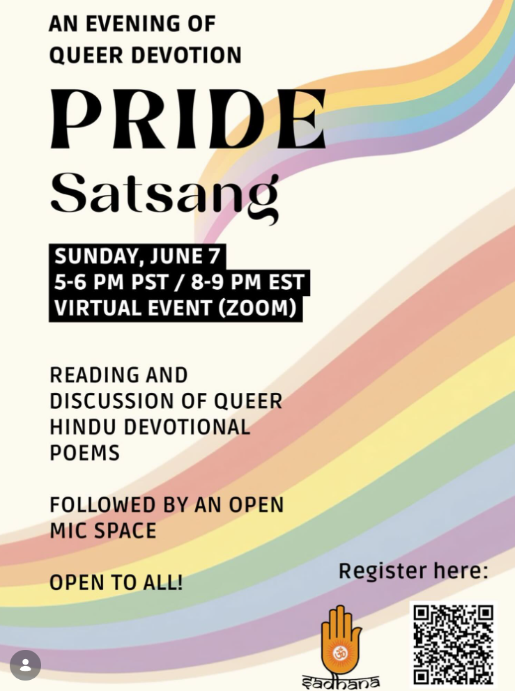 Join Sadhana for Pride Satsang: An Evening of Queer Devotion 🌈5–6 PM PT / 8–9 PM ET