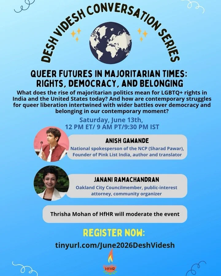 As #PrideMonth unfolds amid intensifying struggles over democracy, citizenship, and belonging, how should we understand the place of queer politics in a rapidly changing world? 🏳️&zwj;🌈🌎🏳️&zwj;⚧️

Join us for a Desh-Videsh conversation with @anis