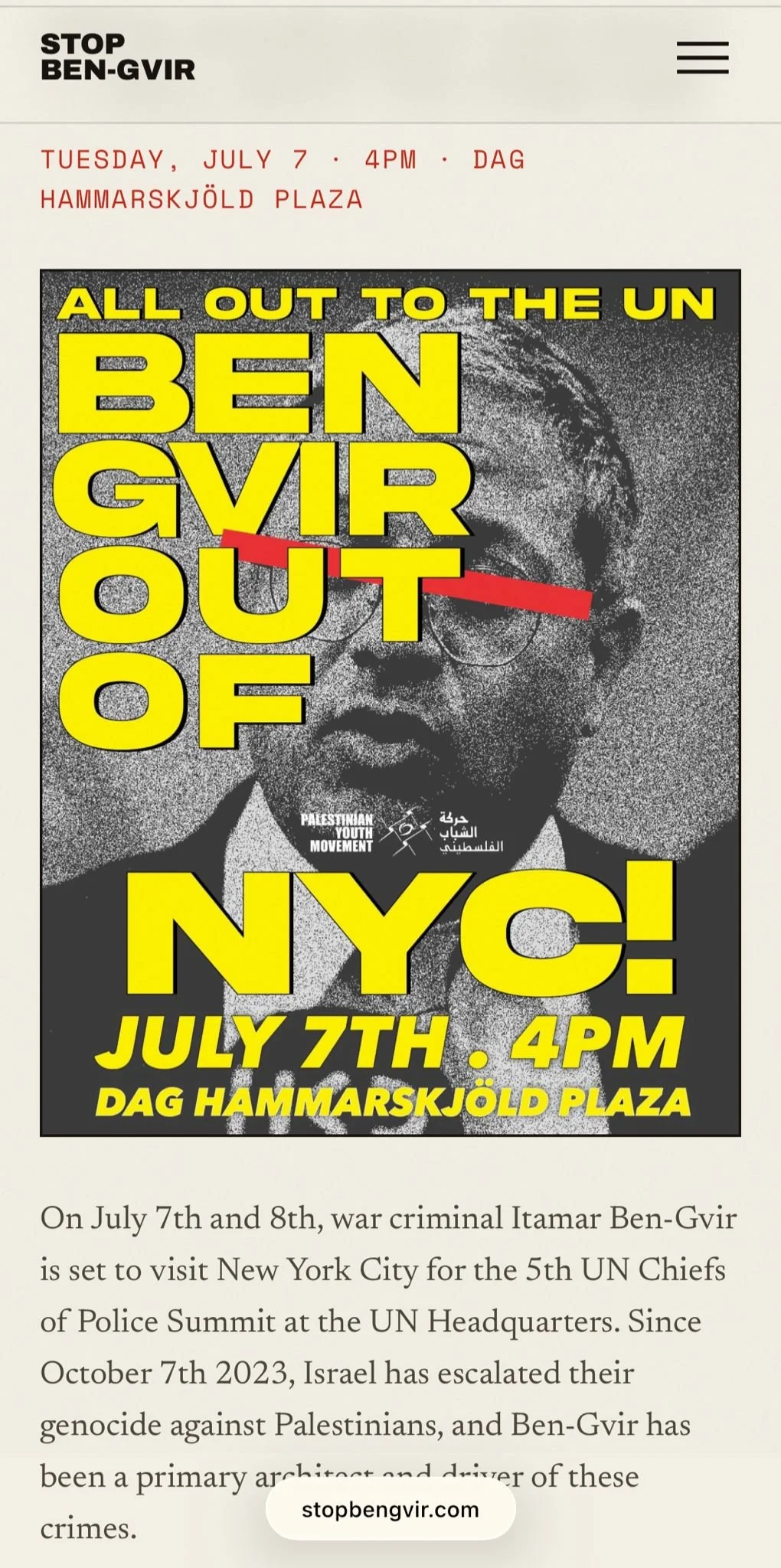 All Out to the UN: Ben-Gvir Out of NYC