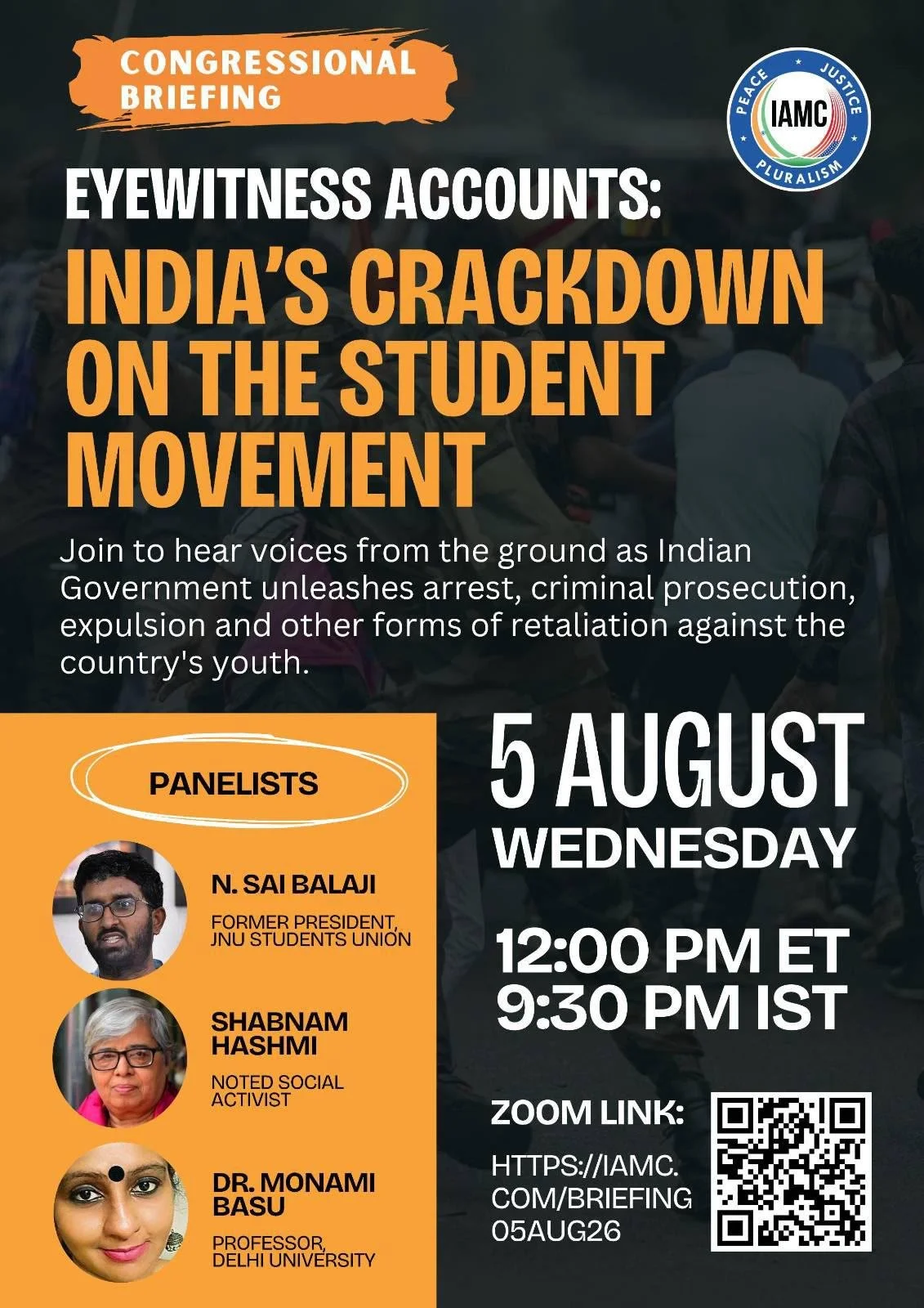 Eyewitness Accounts: India’s Crackdown on the Student Movement via Zoom: 12:00 PM ET / 9:30 PM IST
