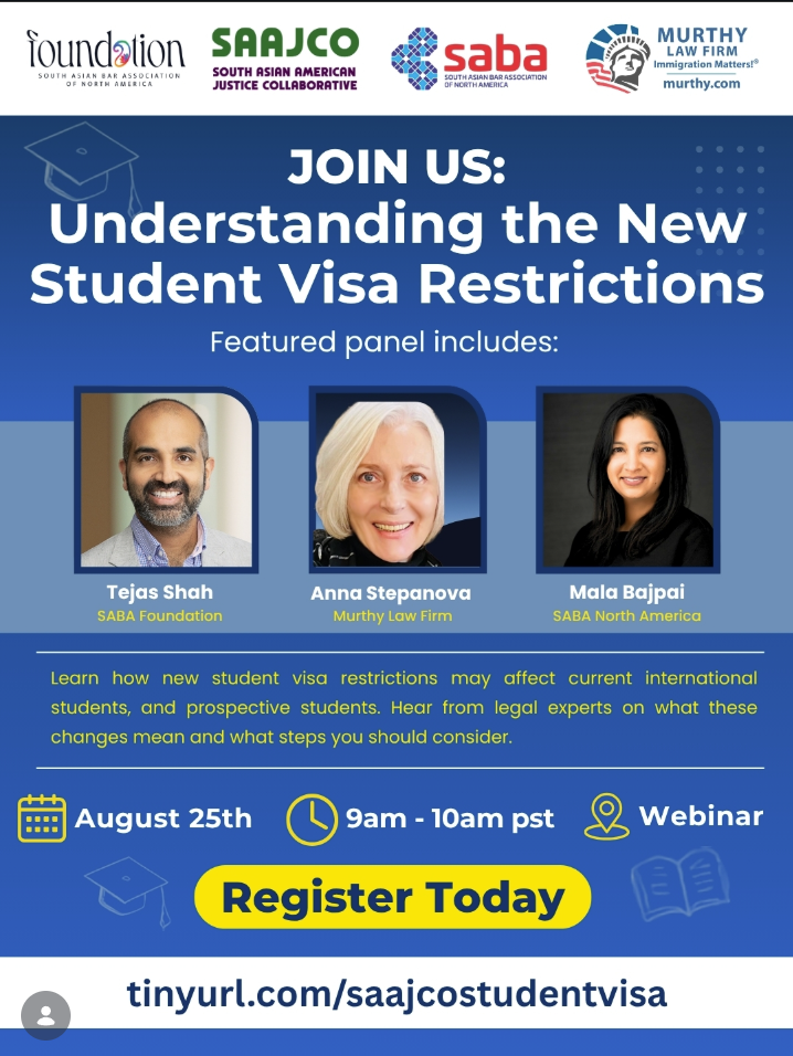 Understanding the New Student Visa Restrictions  Tuesday, August 25, 2026 12:00–1:00 PM ET | 11:00 AM–12:00 PM CT | 9:00–10:00 AM PT Online webinar
