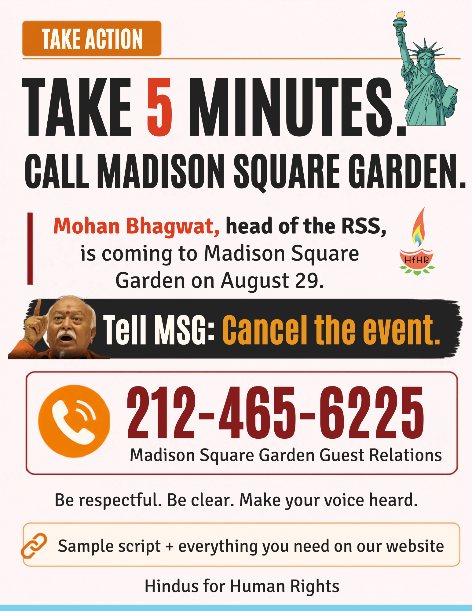 Take 5 Minutes: Ask Madison Square Garden to Cancel Mohan Bhagwat’s Appearance