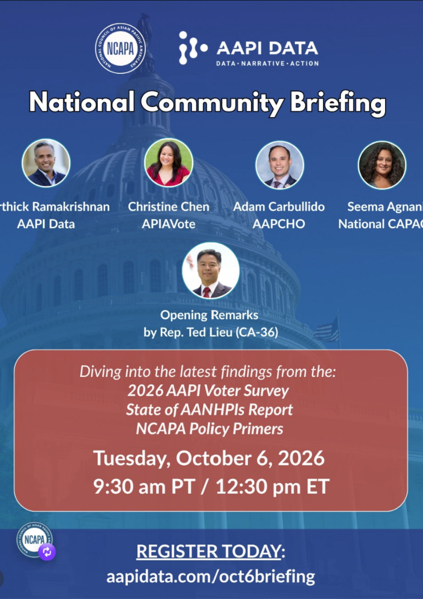 National Community Briefing: New Data on AANHPI Communities 9:30 a.m. PT / 12:30 p.m. ET