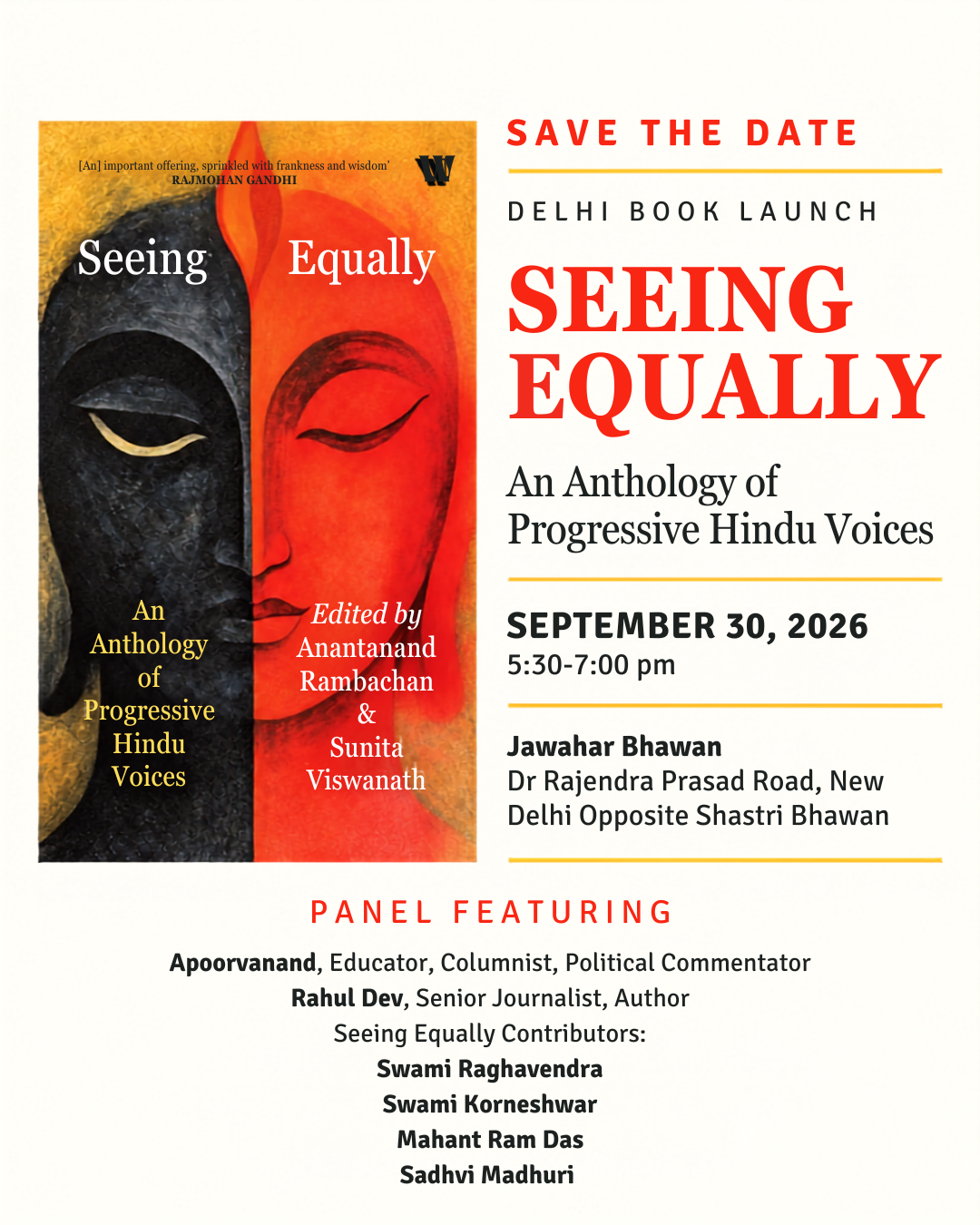 Delhi Book Launch: Seeing Equally: An Anthology of Progressive Hindu Voices 5:30–7:00 p.m. IST