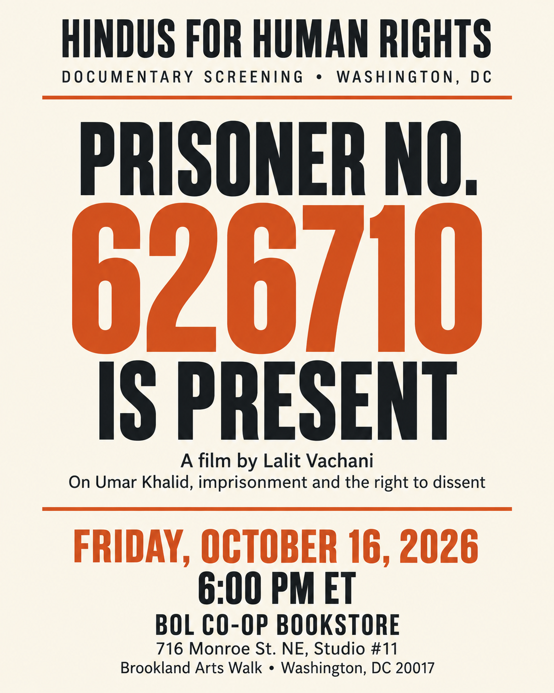 Documentary Screening: Prisoner No. 626710 Is Present