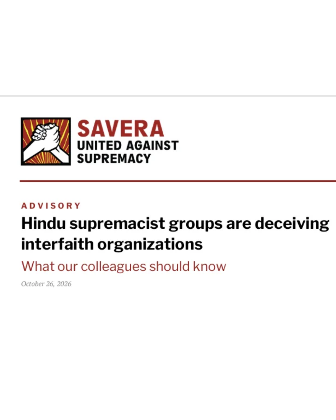 New Savera Advisory: Protecting Interfaith Spaces From Hindu Supremacist Deception