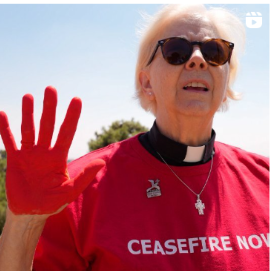 Interfaith delegation made up primarily of United States citizens protested in support of a ceasefire and arms embargo at the U.S. embassy in Jerusalem