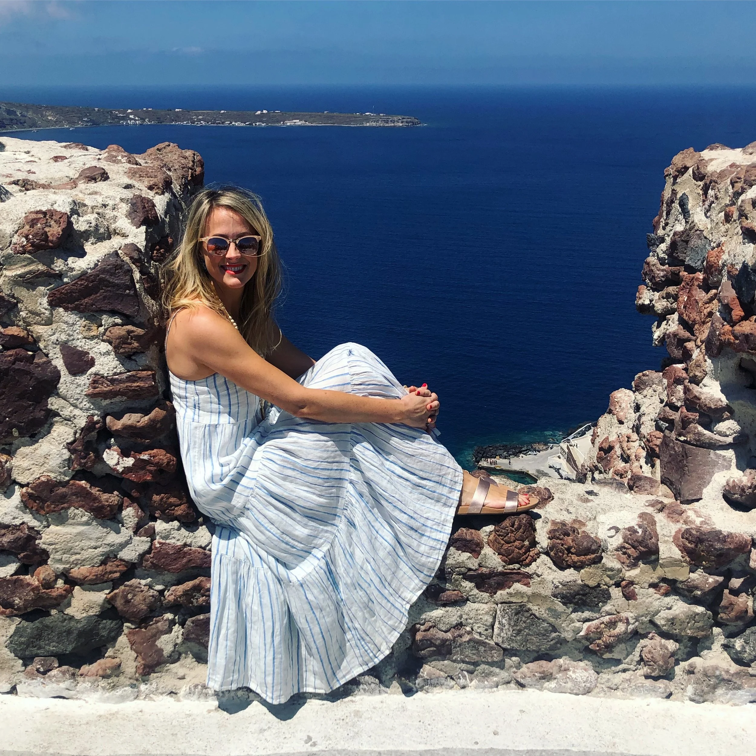At the old castle in Oia, Santorini. This was the island’s fanciest city with lots of dramatic architecture, tons of shopping, restaurants, and beautiful alleyways to explore and discover. This part of the island is famous for watching sunsets, but BEWARE of the cruise ships. When the cruise ships dock and their passengers get off to explore the island, Oia is packed shoulder to shoulder especially at sunset. My recommendation: watch the sunset near Oia, you’ll still be able to see it, but you won’t be fighting with other tourists to get a good picture.