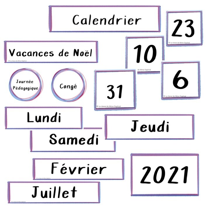 Affichage de classe - Calendrier - Police Script