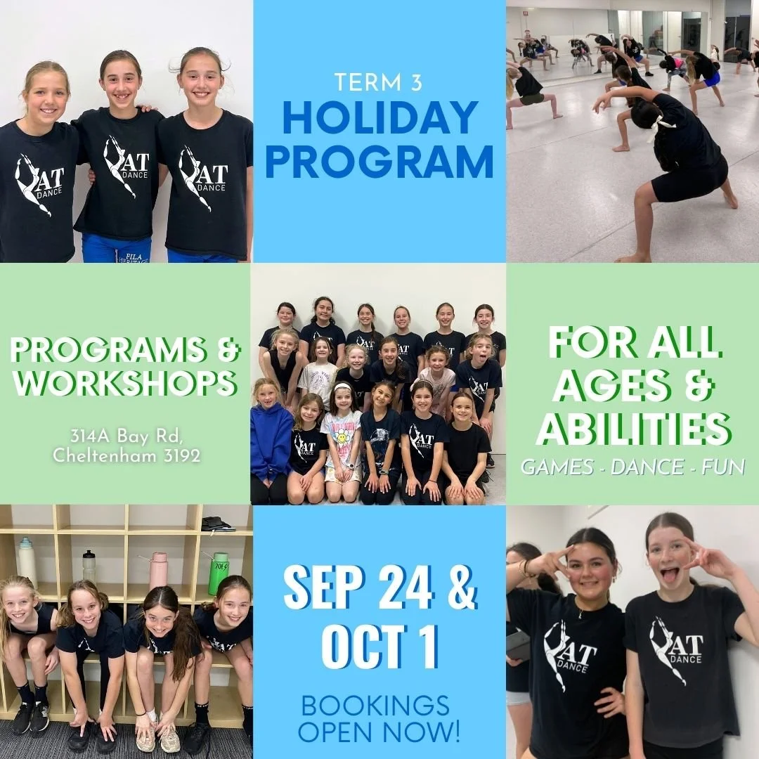 💃 Term 3 Holiday Program! 🕺
Join us these school holidays for 2 days of dance, fun, and creativity! Perfect for movers of all levels ✨
Book now on our website! 

#DanceHolidayProgram #SchoolHolidays #KidsDanceFun #Term3Break #DanceStudioVibes