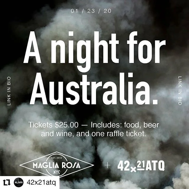 #Repost @42x21atq
&bull; &bull; &bull; &bull; &bull; &bull;
Maglia Rosa NYC - Industry City
@magliarosanyc + @42x21ATQ invite the NYC Cycling Community to come together for a charity fundraiser in support of the ongoing recovery efforts from the devastating bushfires in Australia. Link in bio.
Thursday, January 23rd from 6-9pm
Maglia Rosa Industry City
920 3rd Ave, Brooklyn. 
Tickets $25 &mdash; Includes Food, Beer and Wine, and one raffle ticket 
Tickets to the Charity Raffle are $5 and prizes include items from:
@attaquer @ostroynyc @unionhallny @bellhouseny @silca_velo @girocycling @qualitybike 
100% of all proceeds go directly to the following charities: 
@redcrossau + @wireswildliferescue 
If you cannot attend the event, please consider donating directly to the above charities. Both are on the front lines of the fires and your money will go directly to support the relief efforts.