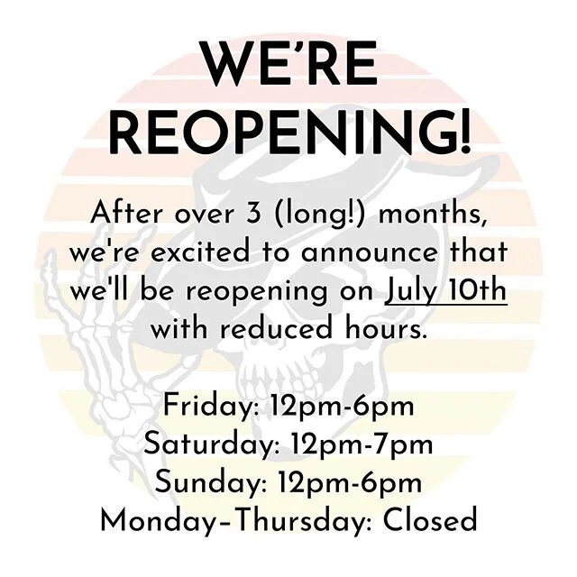 Starting on&nbsp;Friday, July 10th, we'll be open on&nbsp;Fridays from 12pm-6pm,&nbsp;Saturdays from 12pm-7pm, and&nbsp;Sundays from 12pm-6pm&nbsp;(closed Monday-Thursday). While we'll have a smaller menu (link in bio), we're excited to share some new and old specials over the next couple of weeks. Make sure you're following us on social media to get the most up-to-date updates.
What will be different at Renegades of Sunset due to COVID-19?
&bull; We will be sanitizing frequently and wearing masks and gloves at all times.
&bull; There will be no seating at our bar until further notice. However, as of June 22nd / beginning of Phase 2, outdoor seating at Industry City has been added back to the courtyards and social distancing protocols are being strictly enforced.
&bull; We will be offering delivery and order ahead pick up through Caviar.
We appreciate everyone who's reached out and checked in on us over the past few months. We are so excited to get back to what we love &ndash; servin