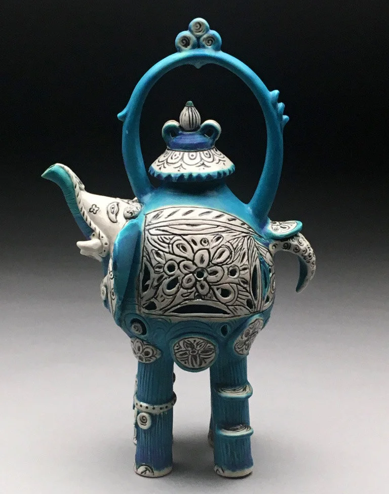 Blue and White Elephant Double Wall Teapot
