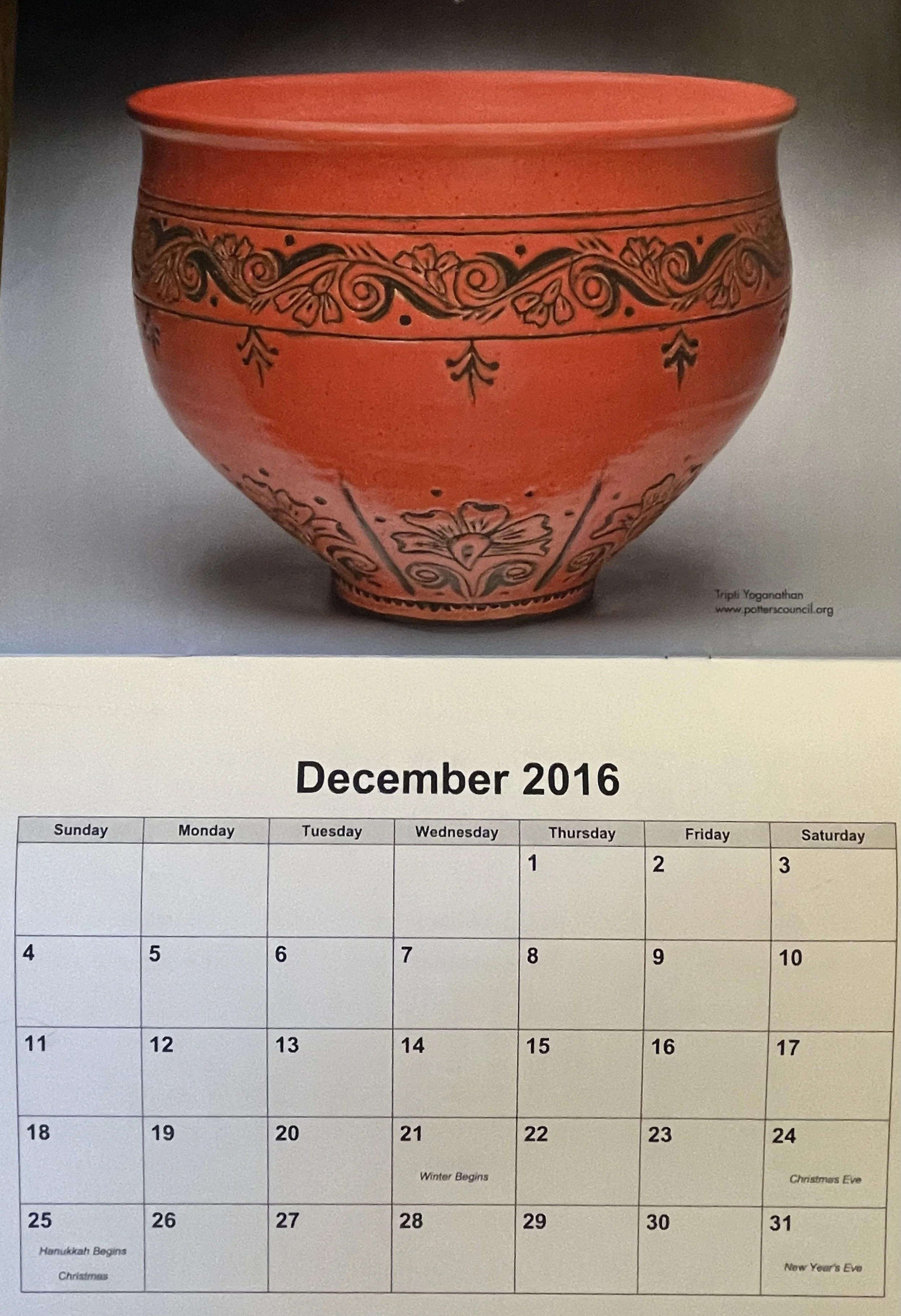 Tripti Yoganathan in 2016 Potters Council Calendar 