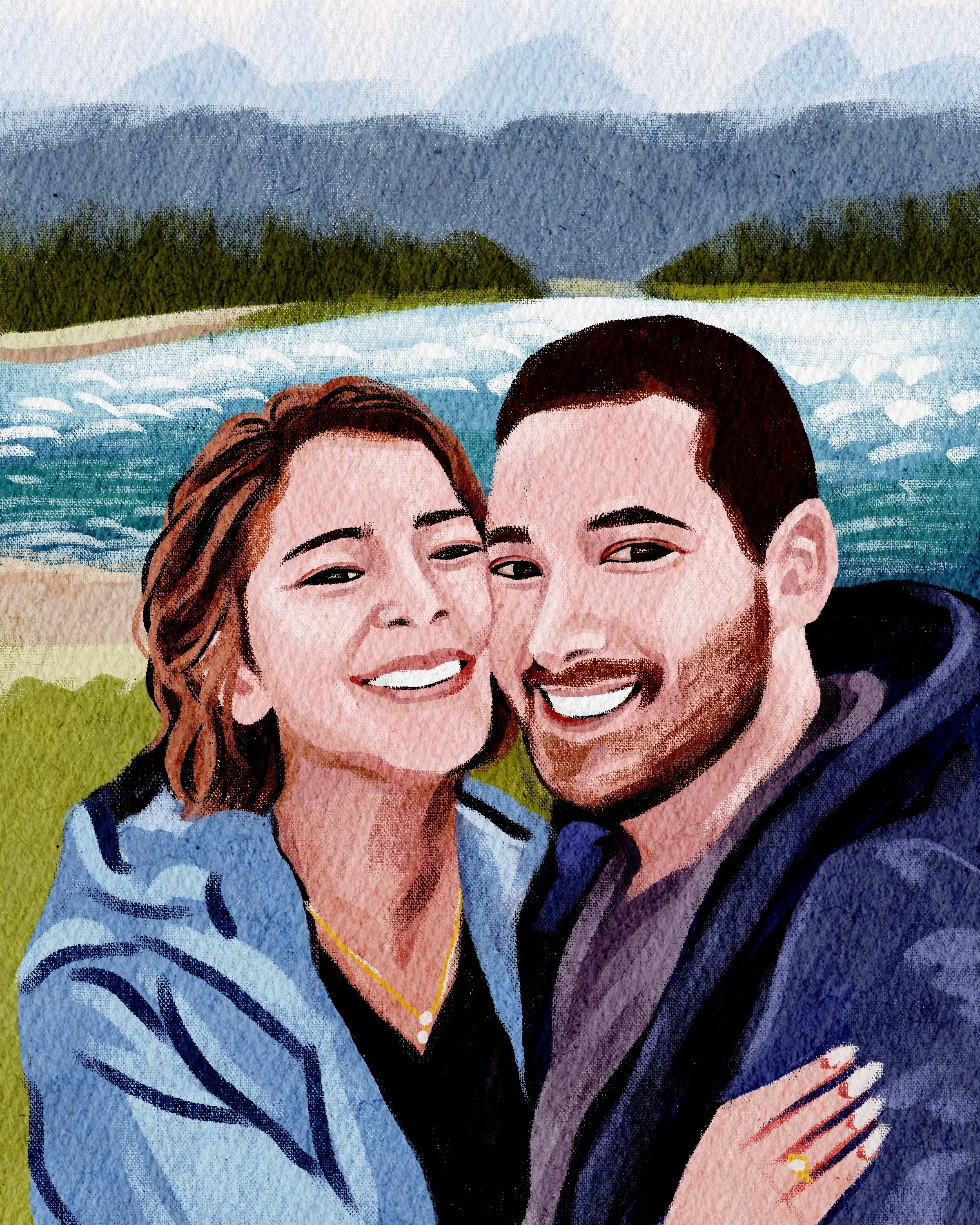 Custom Digital Gouache Painting - Couples Portrait