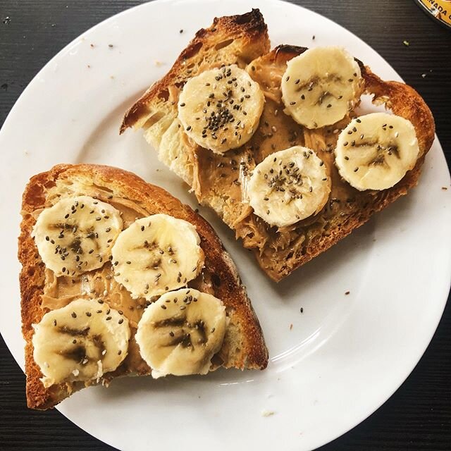 Isn&rsquo;t she lovely?! Fresh local bread &amp; chia seeds from @lufafarms and fair trade bananas from @equifruit &mdash; the happiest of breakfasts. (I slept in today, no shame!)