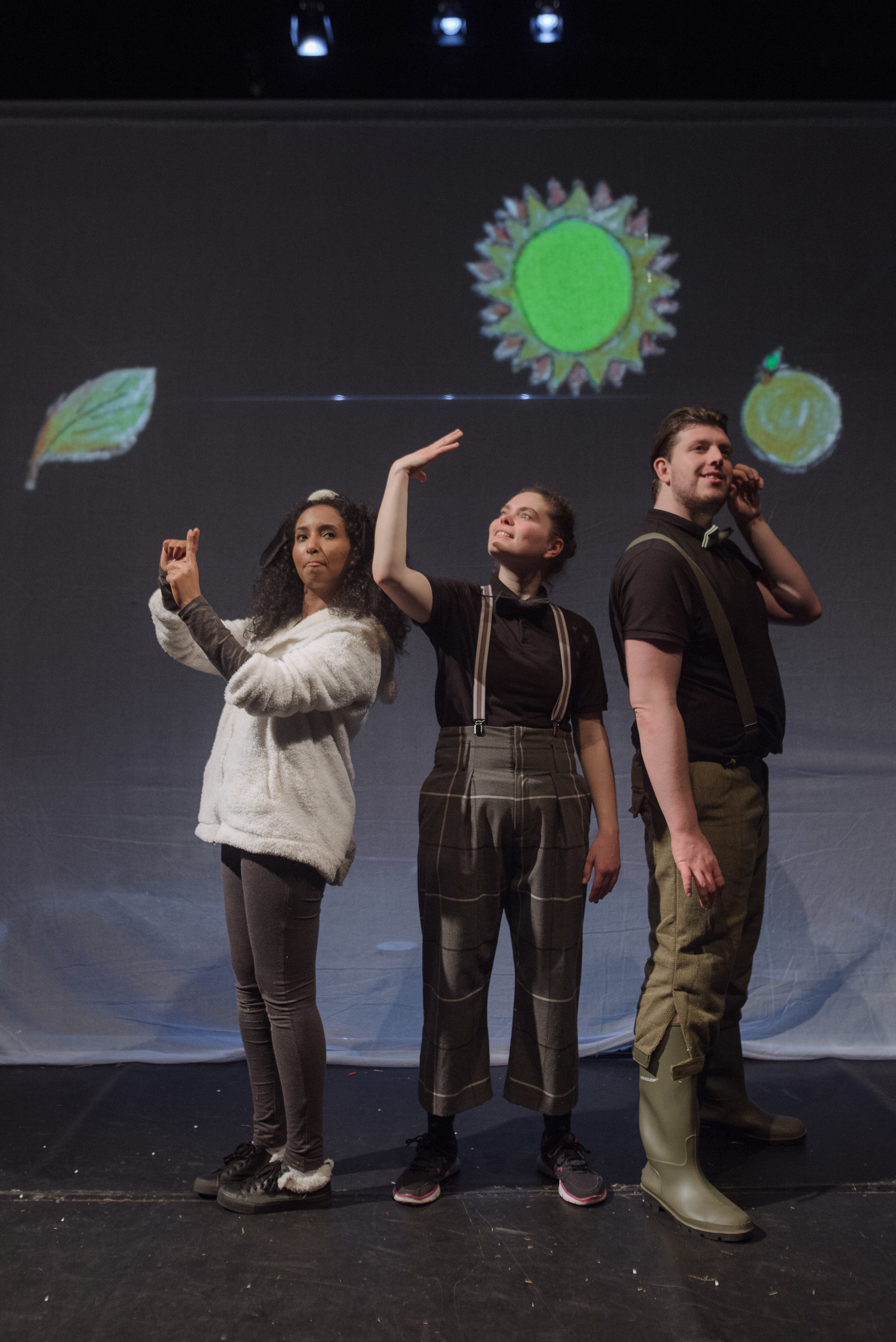  Hermon Berhane as Mathilda, Mia Ward &amp; Adam Jay Price as Narrators. Illustrations by Jo Sargeant/LittleSarge. Photo by David Monteith-Hodge/Photographise. 