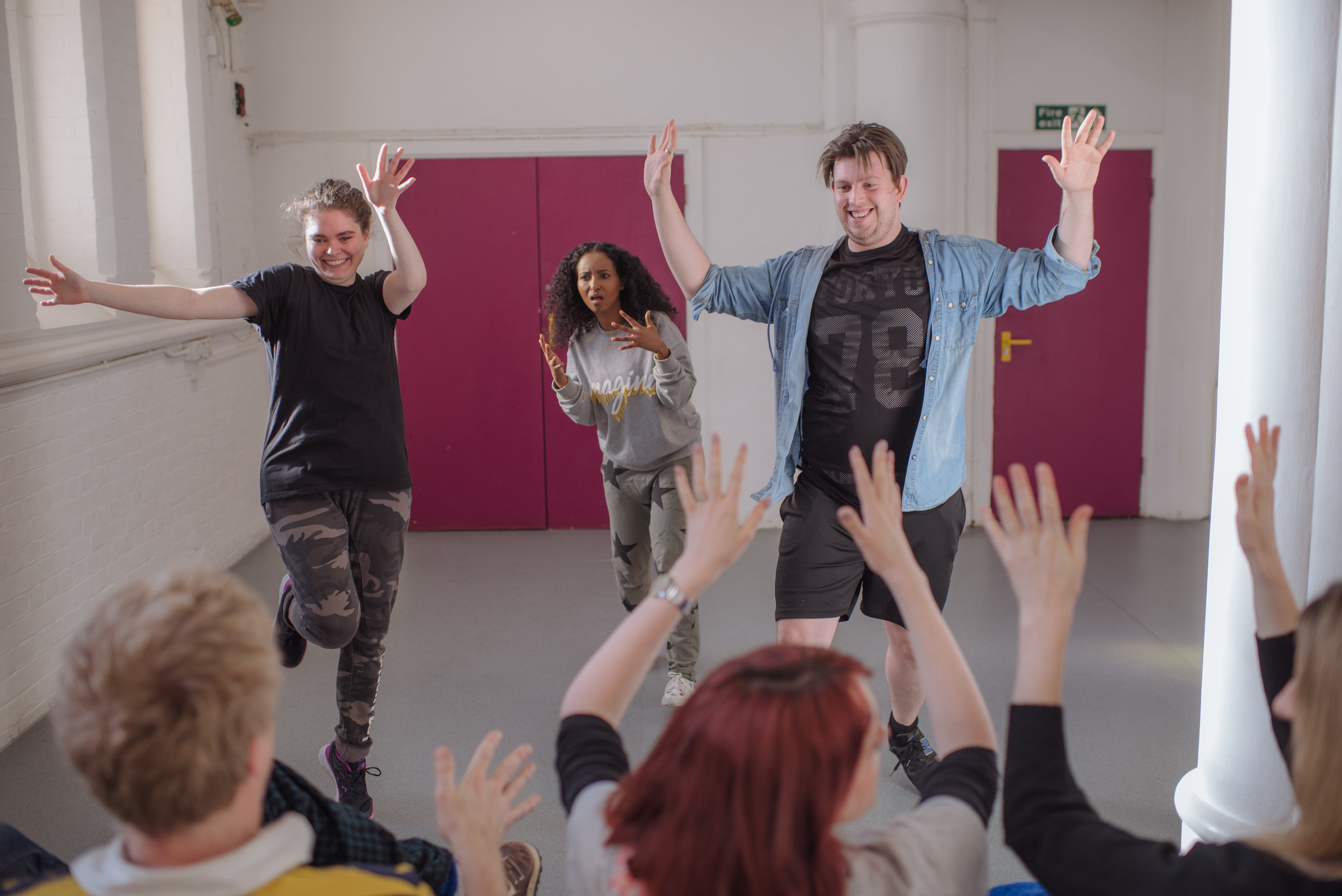  In rehearsal: Hermon Berhane as Mathilda and Mia Ward &amp; Adam Jay Price as Narrators. Photo by David Monteith-Hodge/Photographise. 