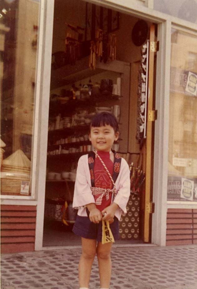 Irene at Nisei Week 1962 in front of the store