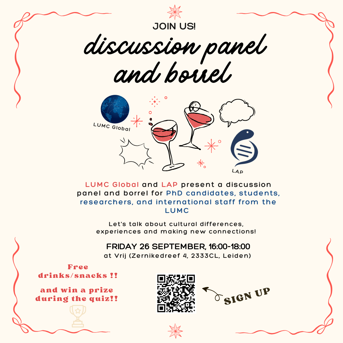 LUMC Global x LAP: Discussion panel and Borrel