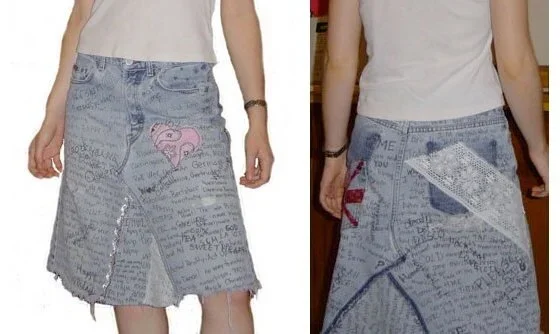 handmade "graffiti" denim skirt