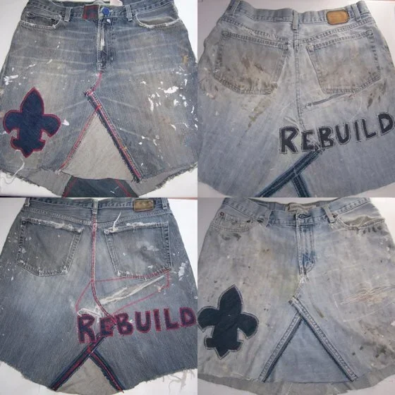 "Rebuild New Orleans" denim jeans turned into a denim skirt