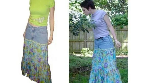 denim skirt with an upcycled vintage dress