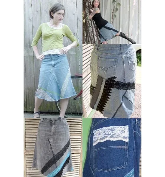 handmade denim & lace skirts