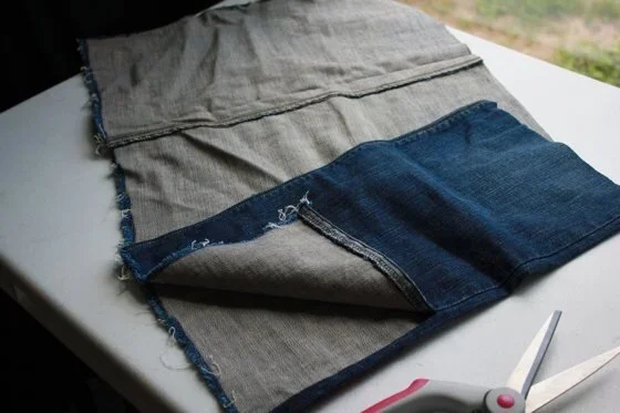 pieces of denim fabric