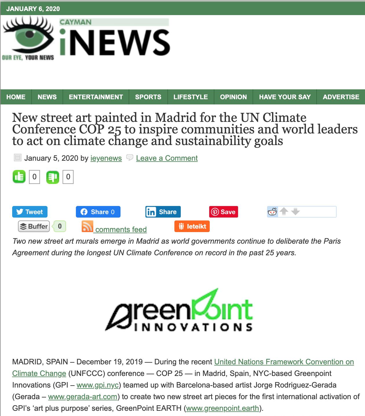 iNews - GreenPoint EARTH Madrid x Gerada Art