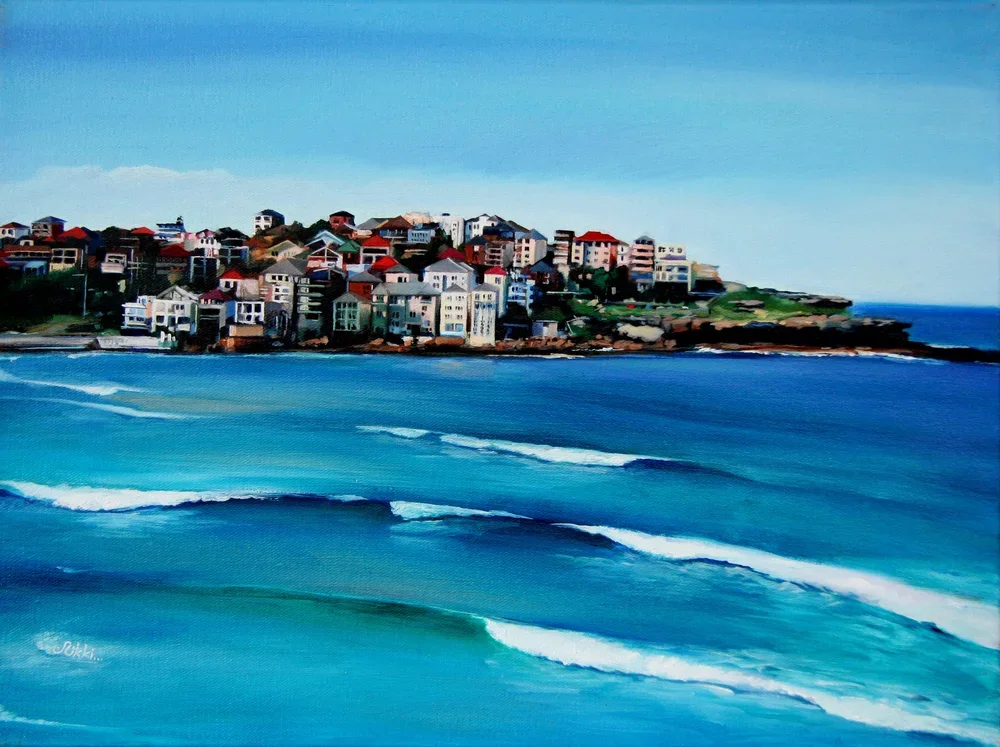  I painted this view of Bondi Beach while I was living in Sydney's eastern suburbs, at a time when I spent countless hours exploring the coastline with my sketchbook and camera. Bondi's energy, vibrant colours and sparkling water made it an endless s