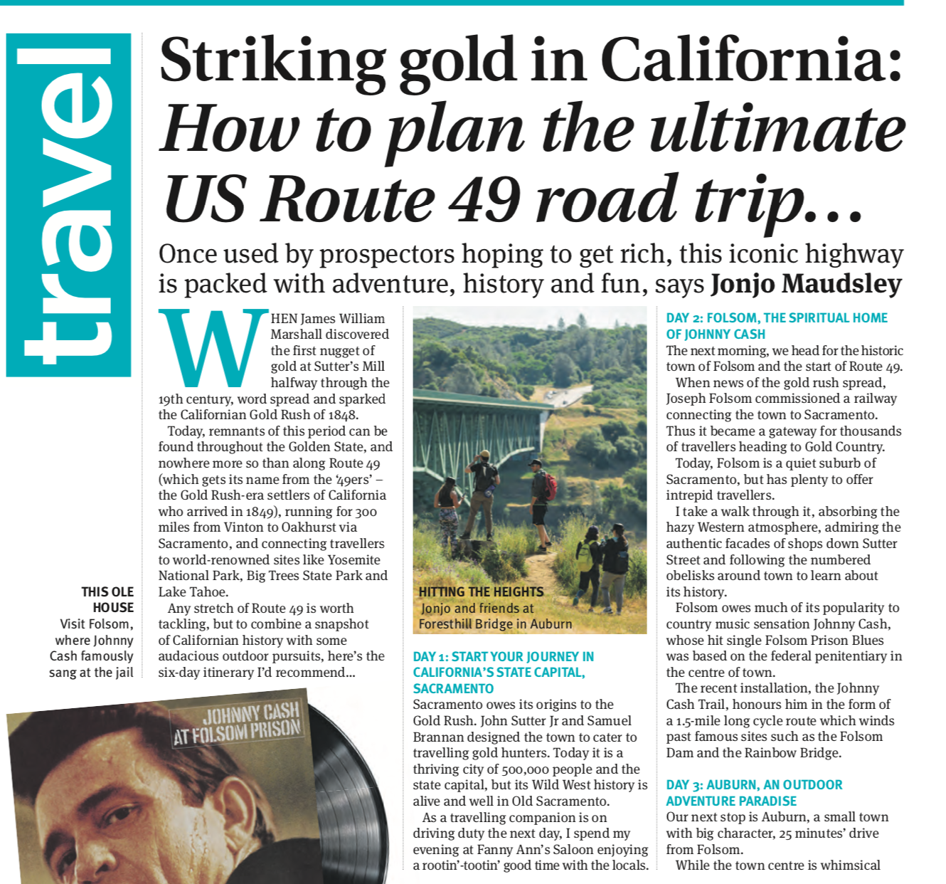 Travel guide to California's Route 49 for Times of Tunbridge Wells