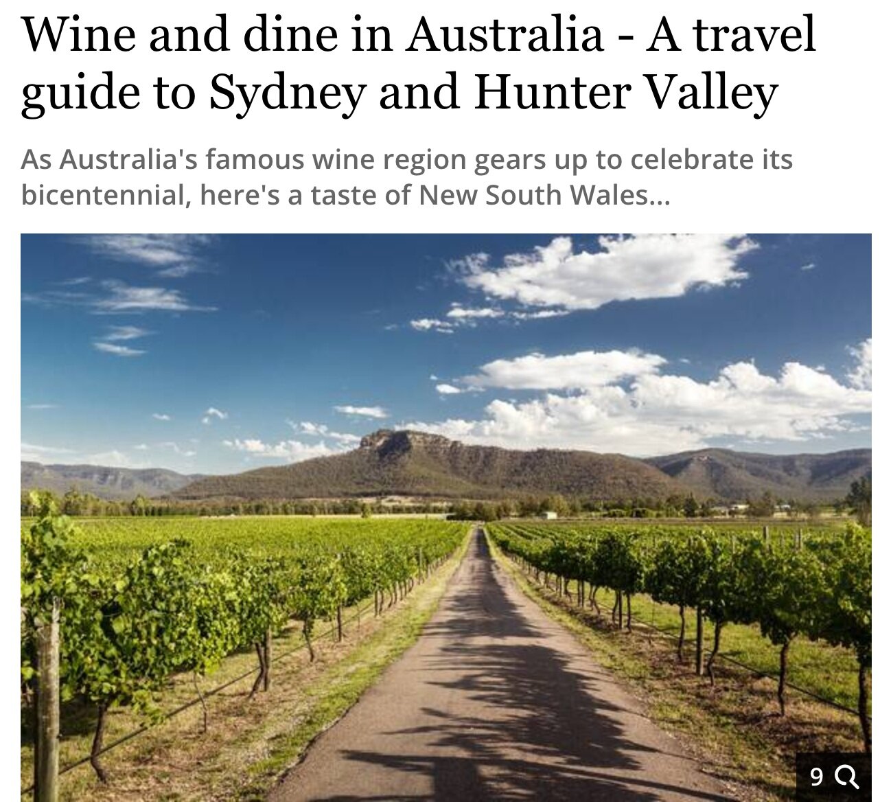 Travel guide to Hunter Valley in The Independent