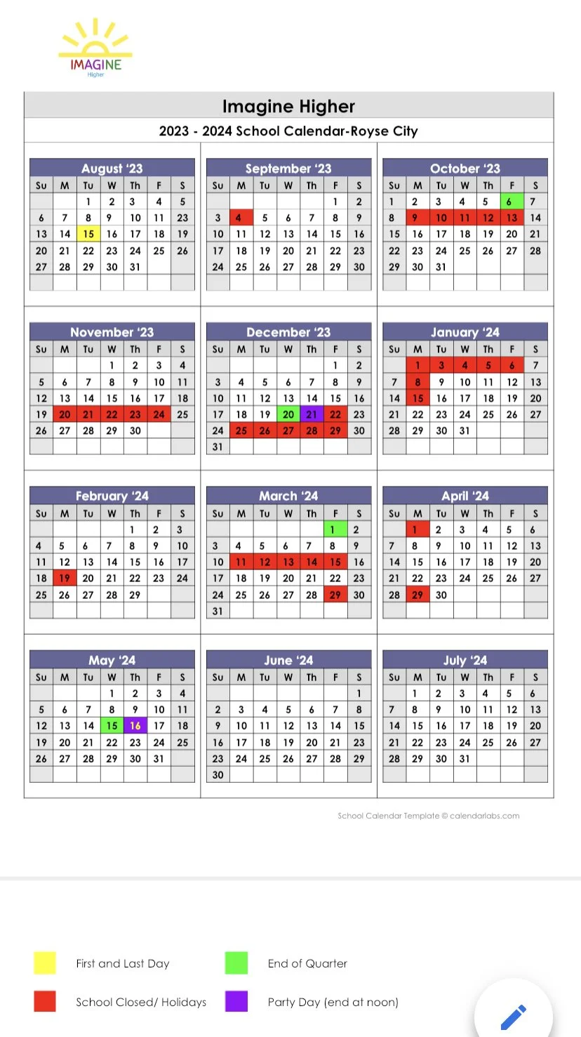 Imagine's School Calendar — Imagine Pre-K Imagine's School Calendar — Imagine Pre-K