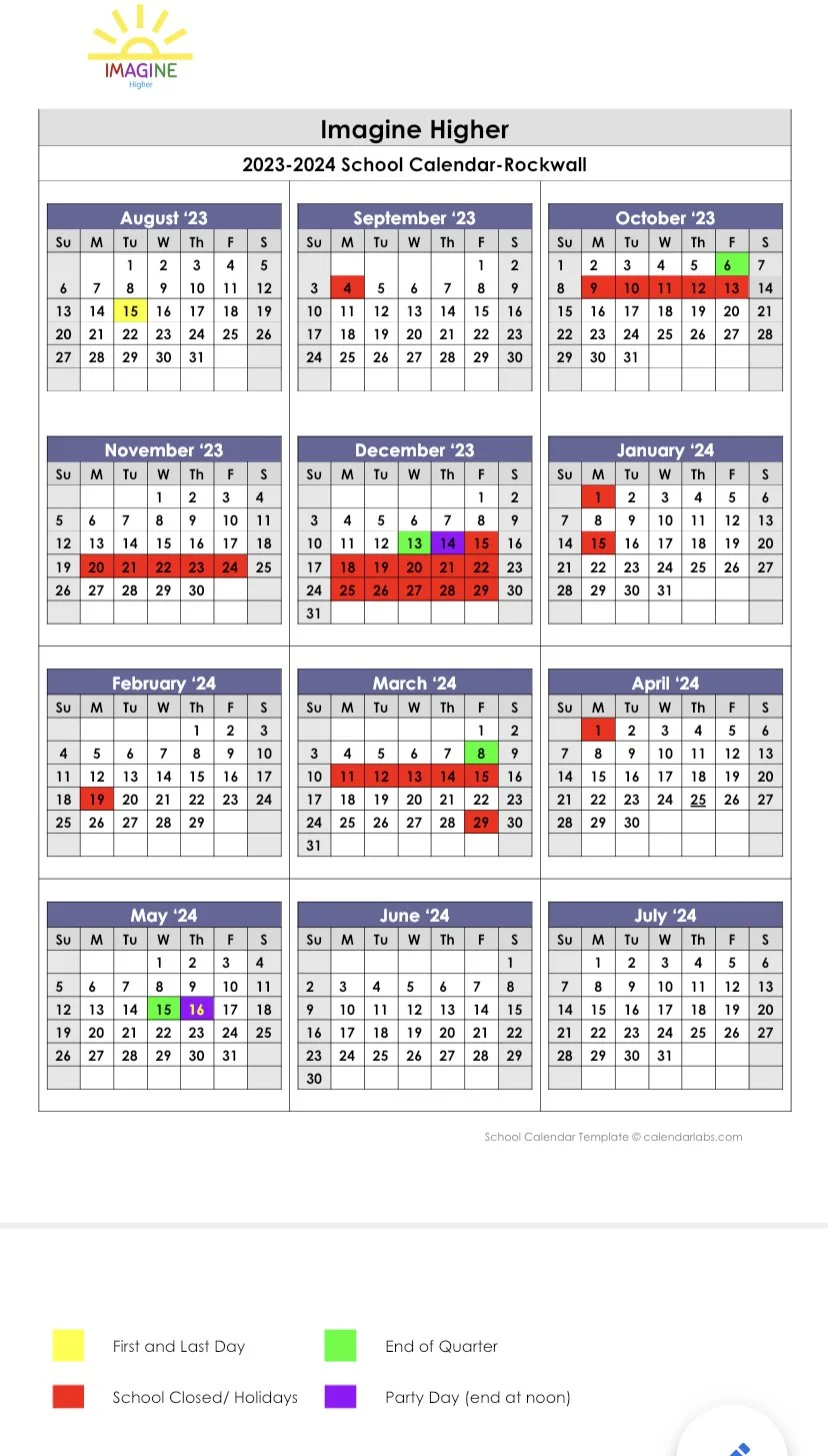 Imagine's School Calendar — Imagine Pre-K Imagine's School Calendar — Imagine Pre-K