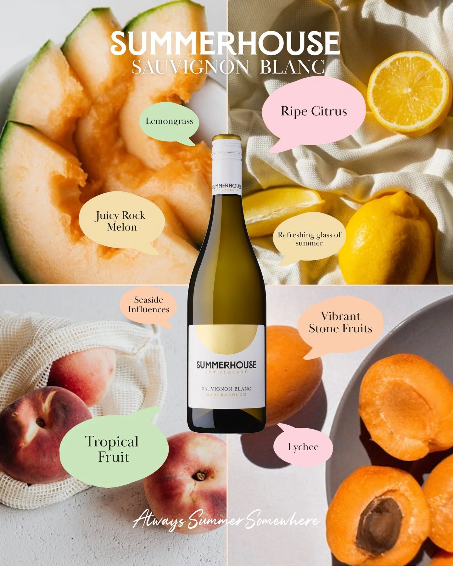 The Summerhouse range 🌞 vibrant and irresistibly drinkable!

Save for later to remember these handy tasting notes when sharing a bottle to impress your pals 🥂

Which one is your favourite?

#summerhousewine #alwayssummersomewhere #marlboroughwine #