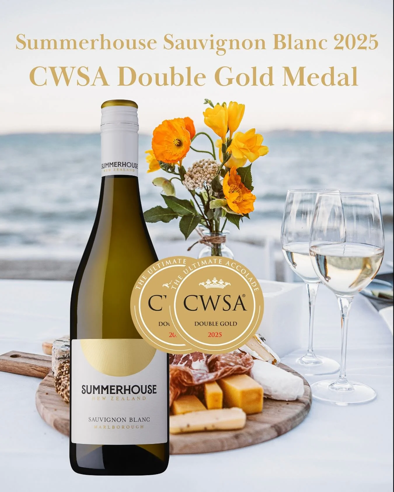 We won a Double Gold medal at the CWSAwards for our new vintage 2025 Summerhouse Sauvignon Blanc ☀️💛🙌 @cwsaofficial