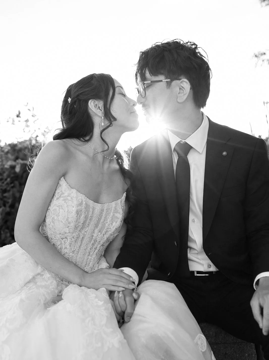 bride and groom at natomas park during sunset