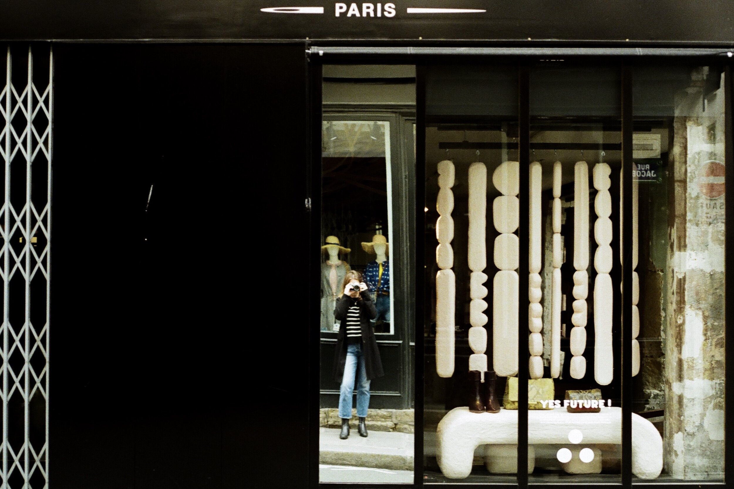   The window of a closed shop.  