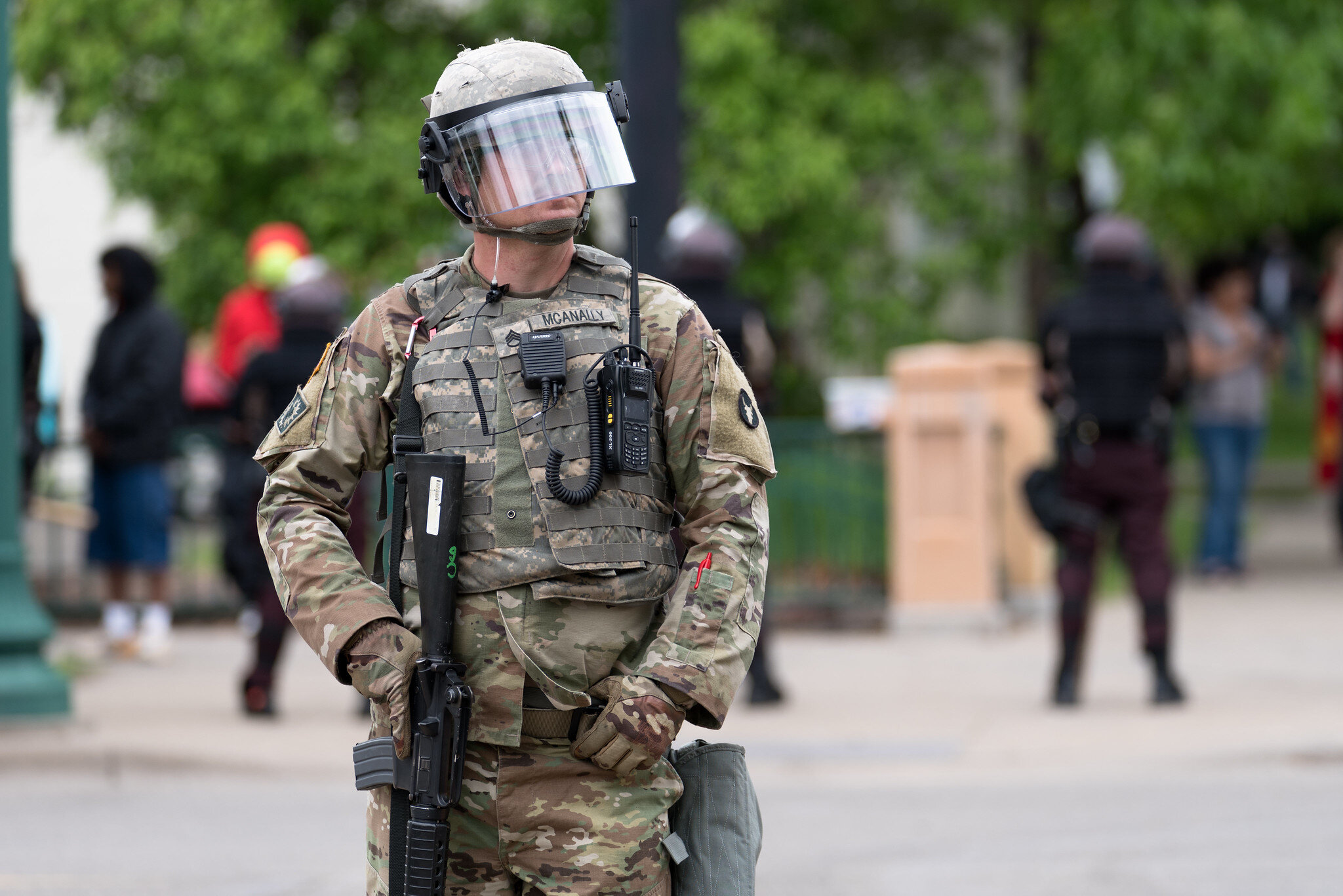  A National Guardsman stands at E Lake St and 29th Ave S in Minneapolis, Minnesota 