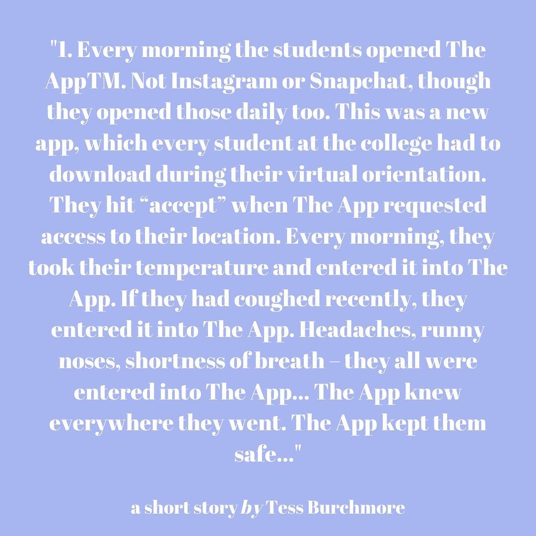 Congratulations to @tessburchmore for writing our most-read article so far this month, &ldquo;Back to School, 2020&rdquo; 🎉 A fictional short story which imagines a world (far too close for comfort) where an app determines who is healthy and who is 