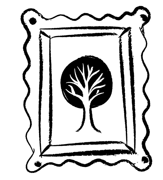 Black background with a white tree in a picture frame