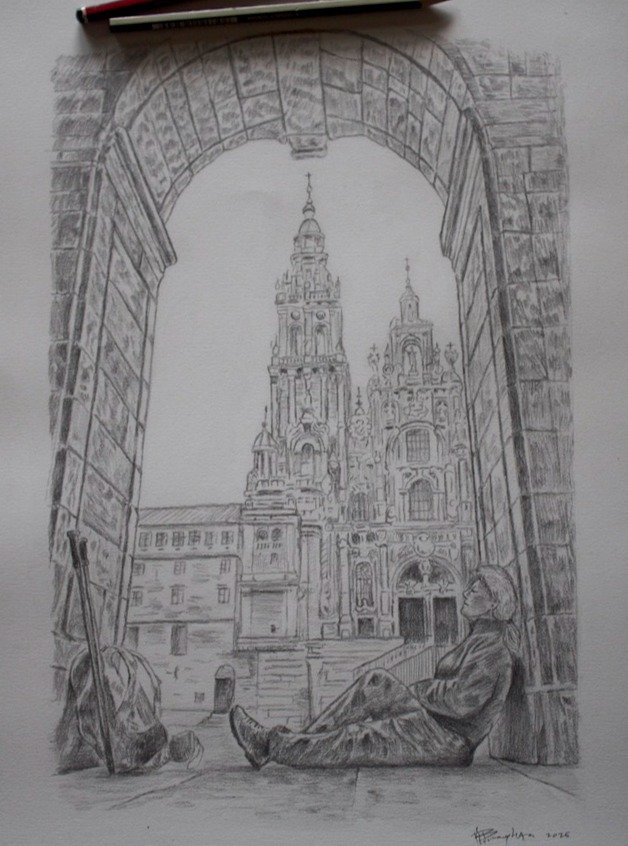 I was commissioned to create a pencil drawing for someone who completed the Camino de Santiago pilgrimage. #drawing #pencildrawing #illustrationartists #illustration #art #camino #caminodesantiago #spain🇪🇸